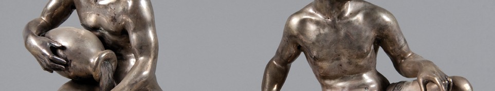 223 - Eugène AVOLIO (1876-1929)
Rare paire de sujets en argent (800/1000ème) représentant des allégories
de fleuves, ils reposent sur un socle en bronze doré
Signés sur la terrasse
H: 32 et 34 cm