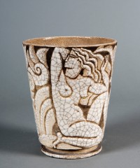 René BUTHAUD (1886-1986),Vase en faïence craquelée à décor de femmes et feuillages
